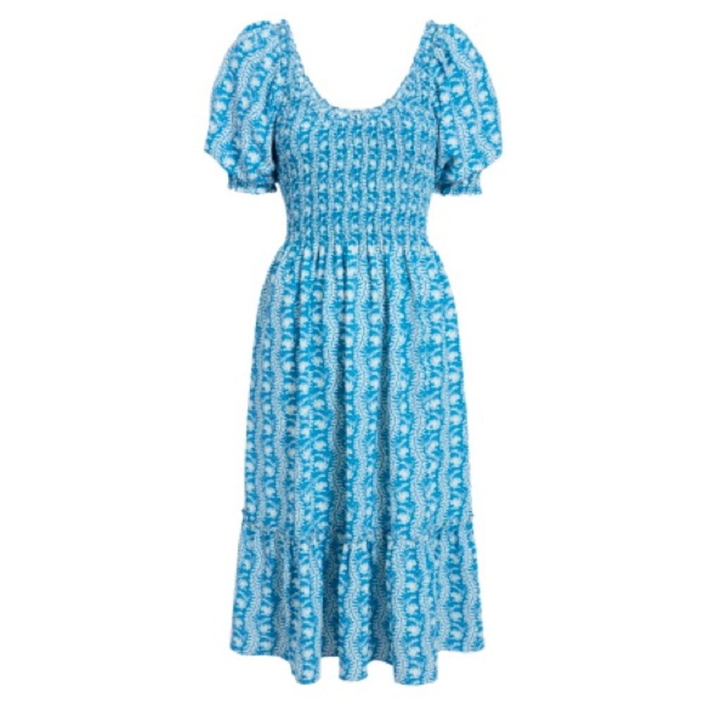 The Crepe Louisa Nap Dress - Trailing Vine Blue Crepe - Size Small